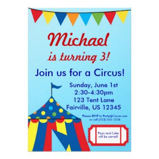 Blue Circus Carnival Big Top Birthday Party Announcement