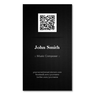 Music Composer   Elegant Black QR Code Business Card Template