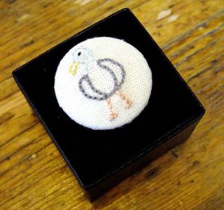 hand embroidered seagull brooch by adventures and tea parties
