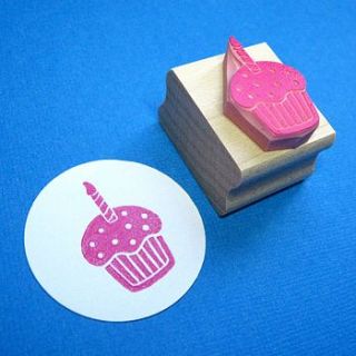 birthday cupcake hand carved rubber stamp by skull and cross buns