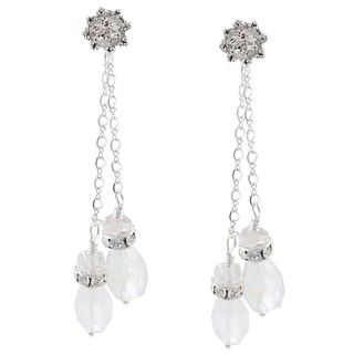 Tacori Bridal Evening Sterling Silver, Rose Quartz, and White Topaz Dangle Earrings Tacori Designer Earrings