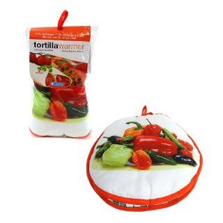 Tortilla Warmer 12"   Insulated Fabric Pouch by Camerons   Keeps warm for one hour after just 45 microwave seconds (Peppers) Kitchen & Dining