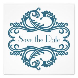 Chic Damask Save the Date, Blue Announcements
