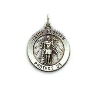 St. Florian Sterling Silver Medal Pendant.18" Steel Necklace Chain Jewelry