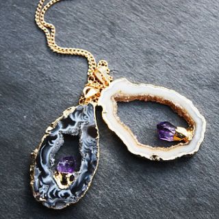 mini semi precious geode and amethyst pendant by decadorn