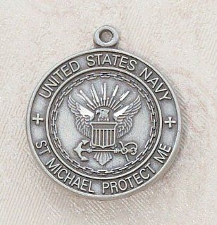 St. Michael the Archangel & Navy Pewter Medal with Chain, Armed Forces, Us Military, Pewter    7/8" Dia, 20" L Chain. St. Michael the Archangel Is Known for Protection As Well As the Patron of Against Danger At Sea, Against Temptations, Ambul