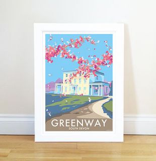 vintage style poster of greenway house devon by becky bettesworth