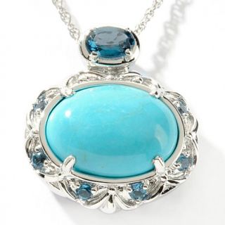 Victoria Wieck Oval Turquoise and London Blue Topaz Pendant with 17" Chain
