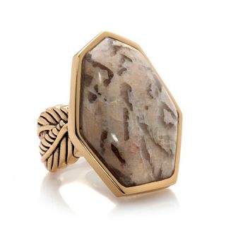 Studio Barse Geometric Jasper Textured Bronze "Feather" Statement Ring