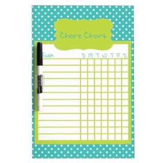 Green and Blue Polka Dot Chore Chart Dry Erase White Board 