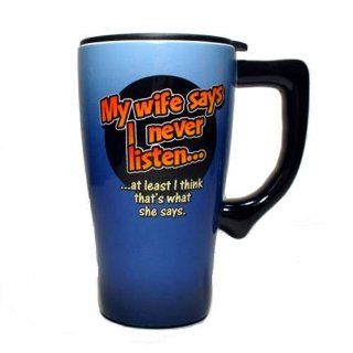 Spoontiques My Wife Says I Never Listen Travel Mug, Blue Kitchen & Dining