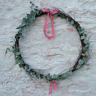 christmas willow twig and fresh eucalyptus wreath  by seahorse
