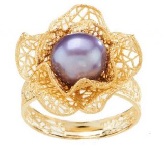 HonoraGold Cultured Pearl 9.0mm Button Flower Ring 14K Gold —