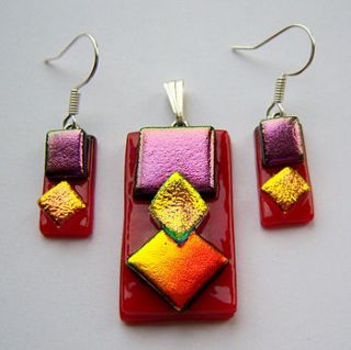 dichroic glass pendant and earrings set by sassy gifts