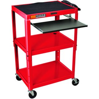 Luxor Adjustable Height Steel Cart with Pullout Keyboard Tray — 400-Lb. Capacity, Red, Model# AVJ42KB-RD  Utility Carts