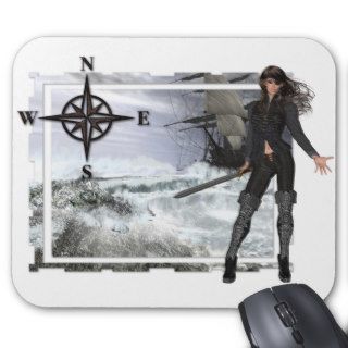 Pirate Woman with Rough Waters Designs Mouse Mat