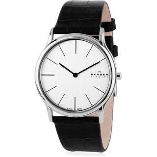 Skagen Men's 858XLSLC Black Leather Quartz Watch with White Dial Skagen Men's Skagen Watches