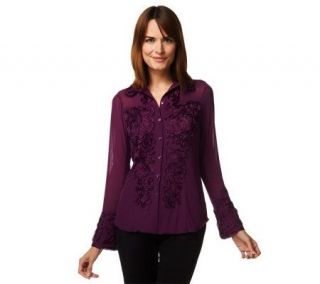 Mark of Style by Mark Zunino Button Front Blouse with Soutache Detail —