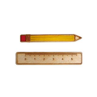 pencil and ruler wooden brooches by rock cakes