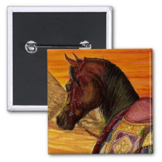 Red & Gold Arabian horse square button