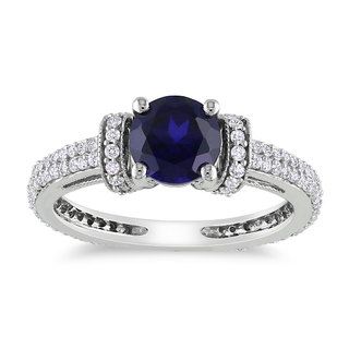 Miadora 10k Gold Created Sapphire and 1/2 CT TDW Diamond Ring (G H) (1ct TGW) Miadora Gemstone Rings
