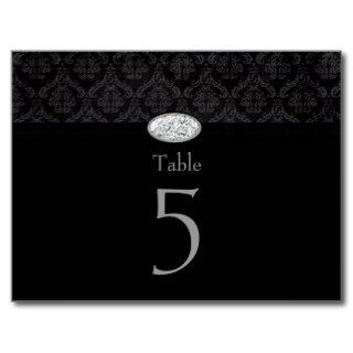 Trendy black damask diamond wedding table card post card