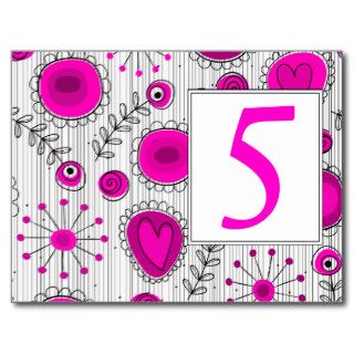 Whimsical Flowers Pink Table Number Postcard