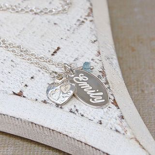 handmade personalised silver name charm necklace with birthstone by indivijewels