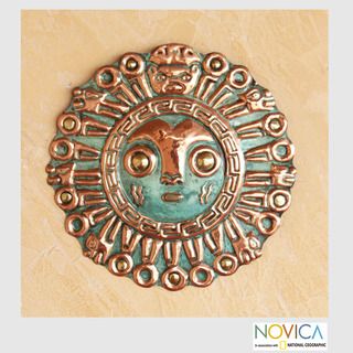 Handcrafted Copper and Bronze 'Coricancha Sun' Mask (Peru) Novica Masks