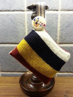 knitted stripy lavender bag by katy mellor