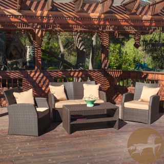 Christopher Knight Home Sanger Outdoor 4 piece Brown Wicker Seating Set Christopher Knight Home Sofas, Chairs & Sectionals
