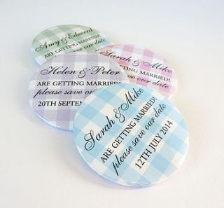 gingham personalised save the date magnets by little cherub design