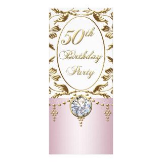 Womans Gold and Pink 50th Birthday Party Personalized Invitation
