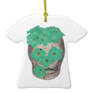 Skull With Soft Greenish Flowers Christmas Tree Ornaments