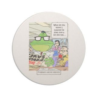 "Frogman's Secret Identity" Funny cartoon Coasters