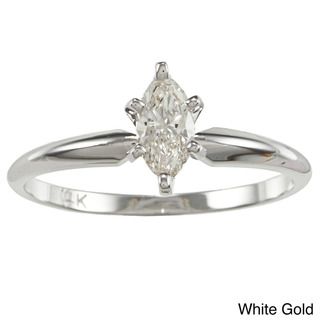 Auriya 14k Gold 2/5ct TDW Marquise Diamond Solitaire Ring (I J, I1) Auriya Engagement Rings