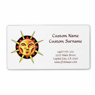 Cool cartoon tattoo symbol Sun Face Flame Shipping Label