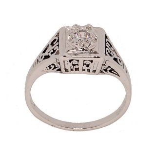 Rhodium Plated Dainty Cubic Zirconia Ring in Antique Style Setting that Looks Totally Real Jewelry
