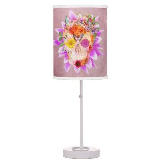 Girly Sugar Skull cute Butterfly Pink Flowers Table Lamps