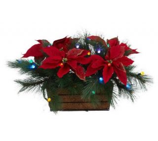 BethlehemLights BatteryOperated Poinsettia Rail Basket with Timer —