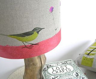 wagtail and wildflower linen lampshade by mogwaii design