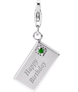 Sterling Silver Links Charm Happy Birthday Card Emerald Color Swarovski Crystal Jewelry