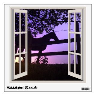 View Through A Window To A Horse And Setting Sun Wall Sticker