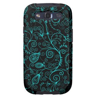 Cute black aqua seamless floral background design samsung galaxy s3 cases