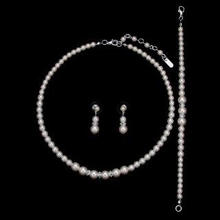 BERRICLE Wedding Bridal white Faux pearl Necklace Earrings Bracelet 3 PCS Set BERRICLE Jewelry