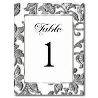 Table Number Embossed Silver Damask Post Cards