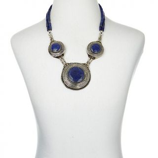 BAJALIA "Delaram" Lapis Station Silvertone 27 1/2" Necklace