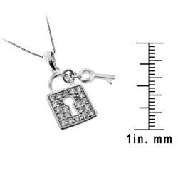 Sterling Silver Cubic Zirconia Pad Lock and Key Necklace Moise Cubic Zirconia Necklaces