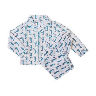 hand printed sea horse children's pyjamas by moochicbaby