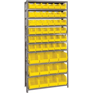 Quantum Storage Complete Shelving System with Large Parts Bins — 12in. x 36in. x 75in. Rack Size, 36 Bins, Yellow  Single Side Bin Units